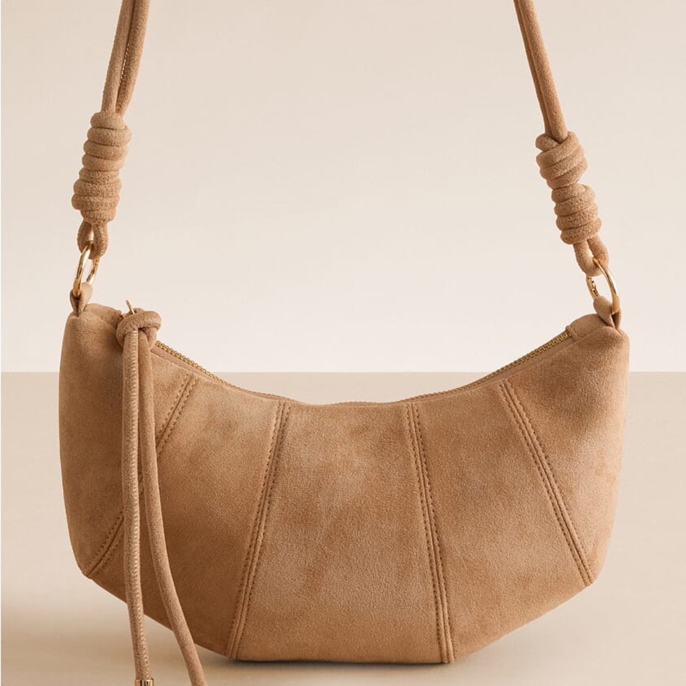 Suede Crescent Shoulder Bag in Tan
